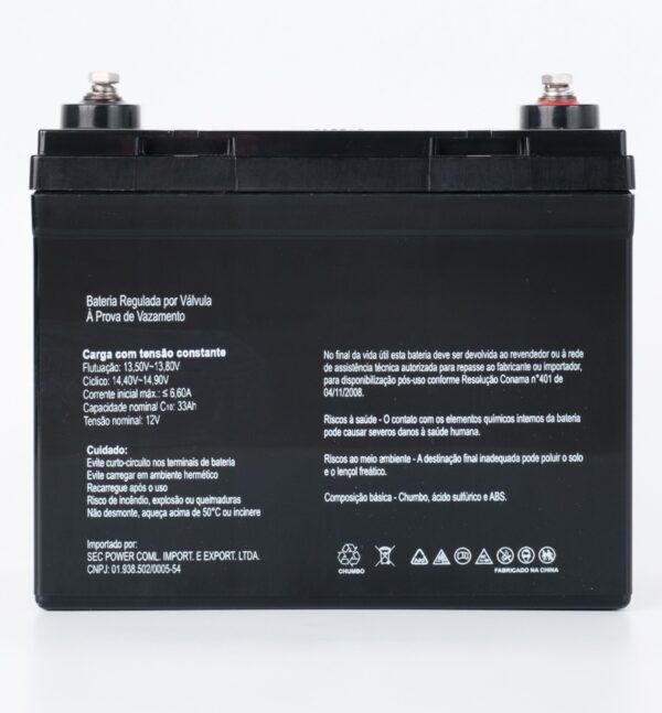 Bateria SecPower Chumbo-ácido VRLA AGM 12V 33Ah Homologada Anatel - Imagem 2