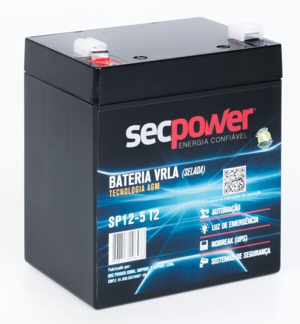 Bateria SecPower Chumbo-ácido VRLA AGM 12V 5Ah T2 - Imagem 3