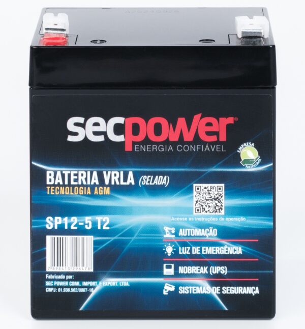 Bateria SecPower Chumbo-ácido VRLA AGM 12V 5Ah T2 - Imagem 4